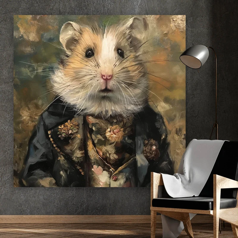 Acrylglasbild Eleganter Hamster in viktorianischer Kleidung kunstvoll gemalt Quadrat