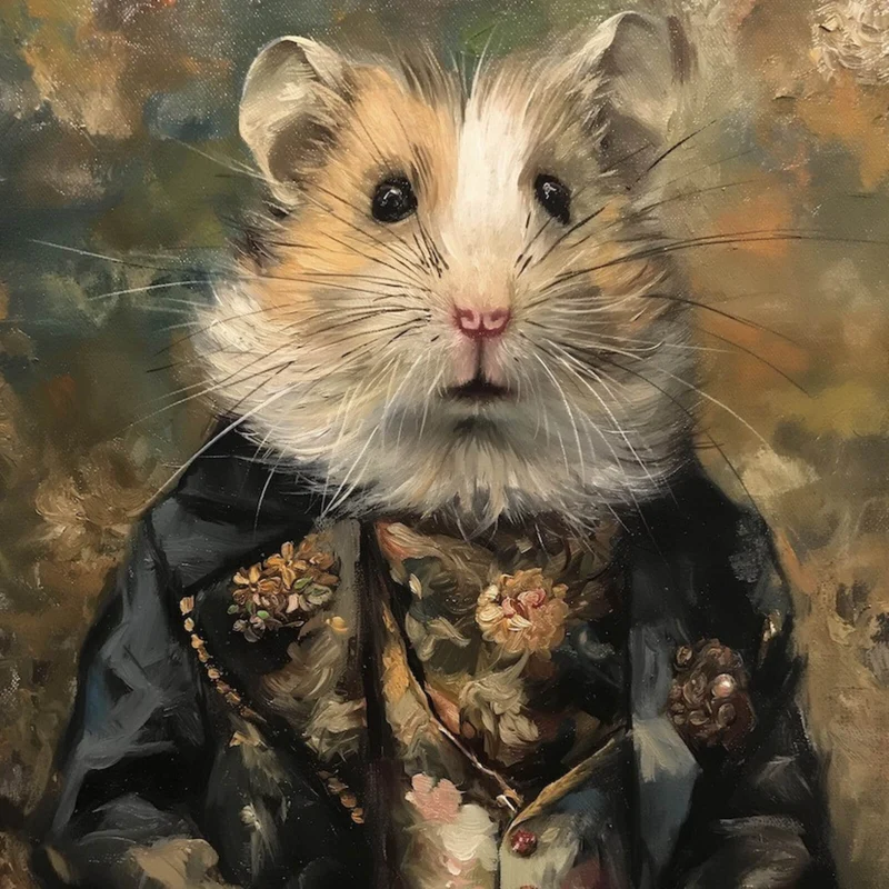 Acrylglasbild Eleganter Hamster in viktorianischer Kleidung kunstvoll gemalt Quadrat