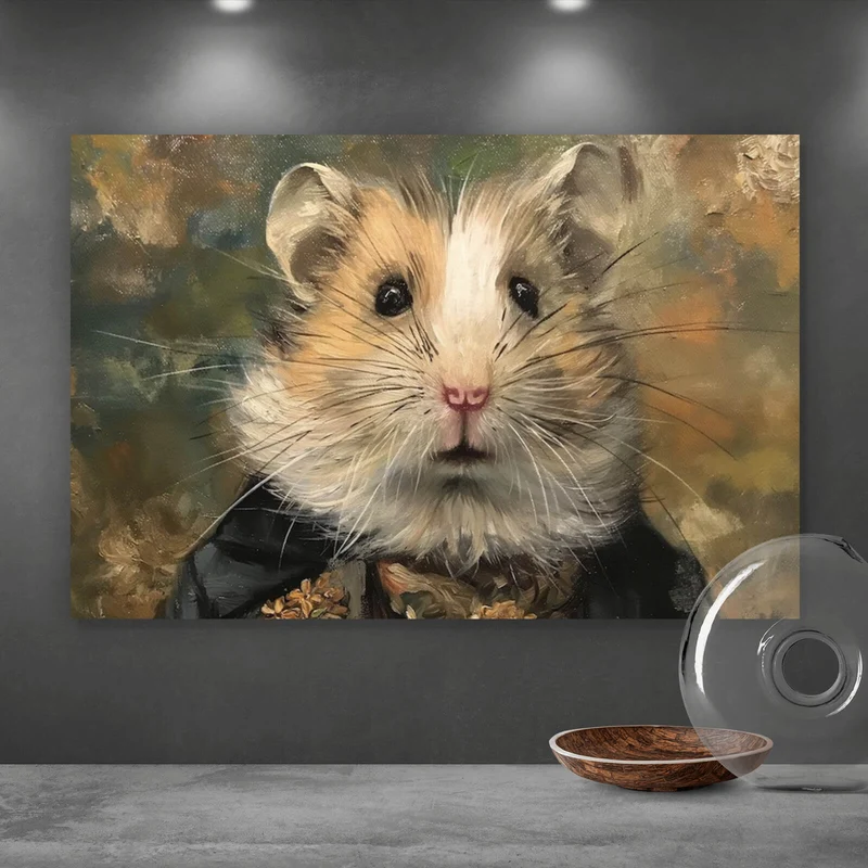 Spannrahmenbild Eleganter Hamster in viktorianischer Kleidung kunstvoll gemalt Querformat