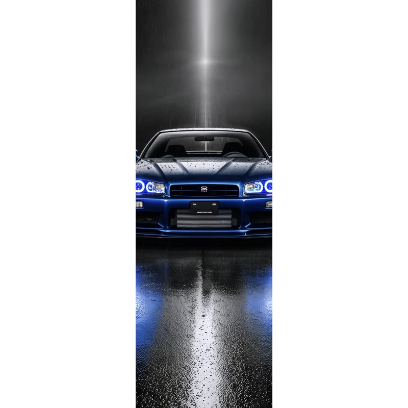 Leinwandbild Sportwagen auf nasser Straße bei Nacht Panorama Hoch