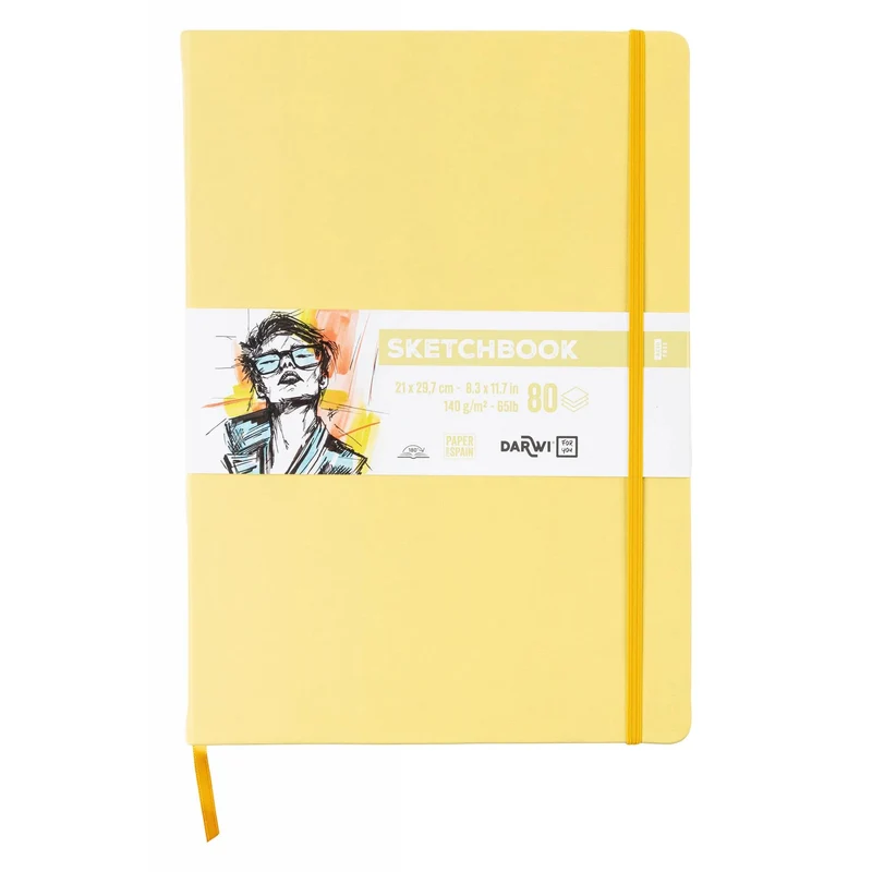 Sketchbook DARWI giallo pastello A4 – 140 g/m², 80 fogli
