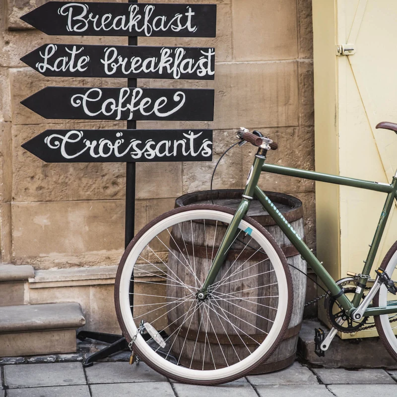 Poster Vintage Fahrrad Breakfast Quadrat