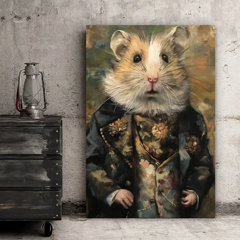 Spannrahmenbild Eleganter Hamster in viktorianischer Kleidung kunstvoll gemalt Hochformat