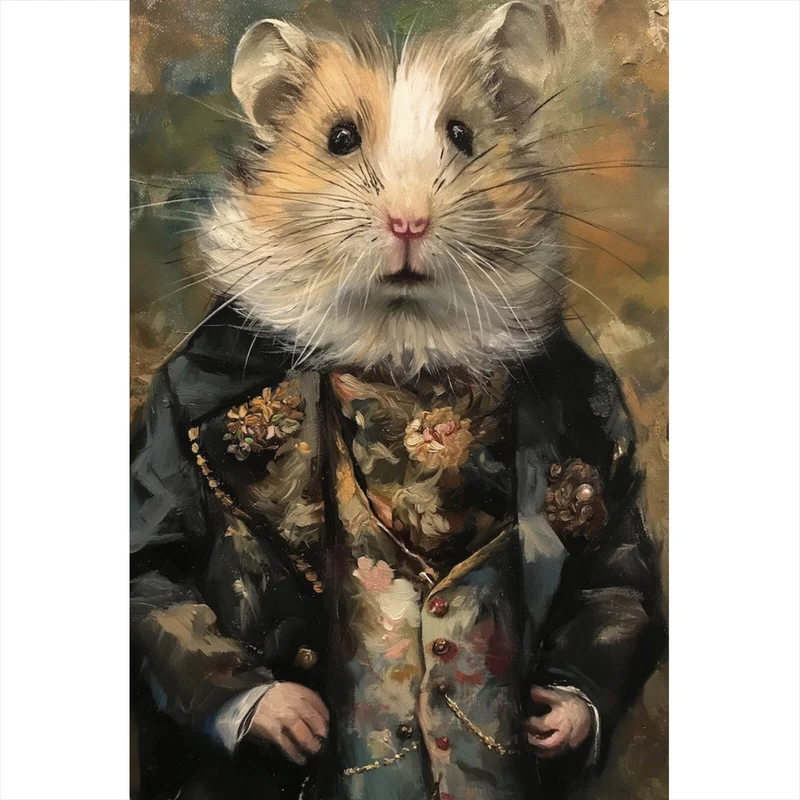 Poster Eleganter Hamster in viktorianischer Kleidung kunstvoll gemalt Hochformat
