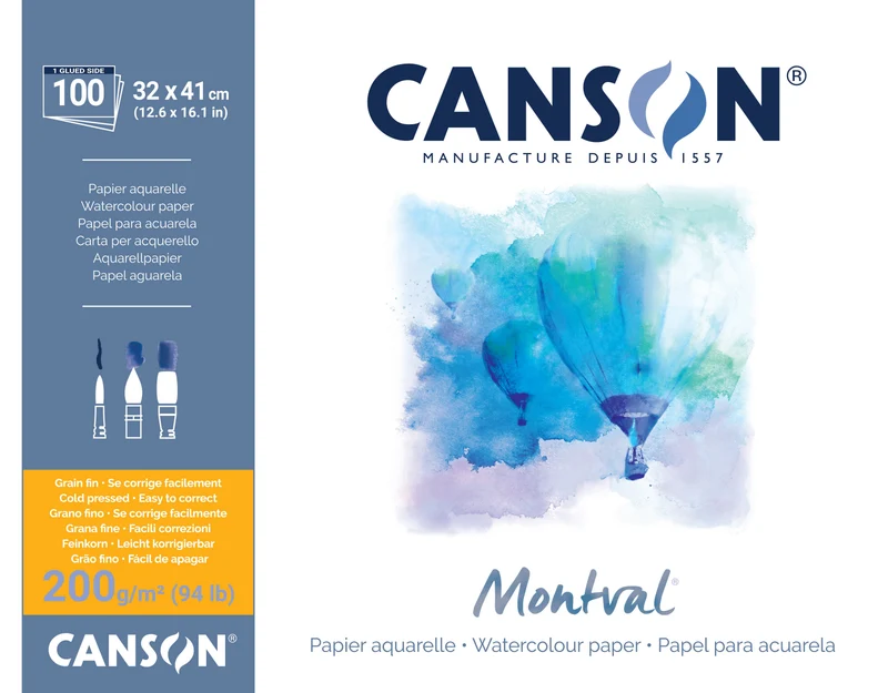 Blocco per acquerello CANSON Montval grana fine 200 g/m² – 100 fogli, 32 x 41 cm