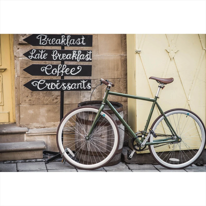 Aluminiumbild Vintage Fahrrad Breakfast Querformat