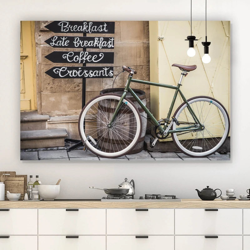 Leinwandbild Vintage Fahrrad Breakfast Querformat
