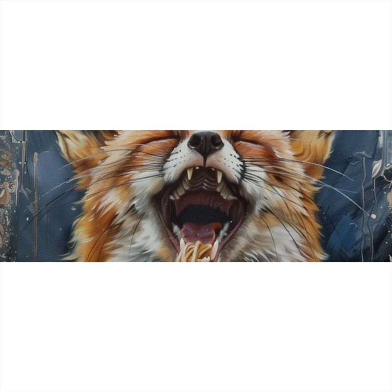 Acrylglasbild Fuchs genießt lachend eine Schüssel mit Nudeln Panorama