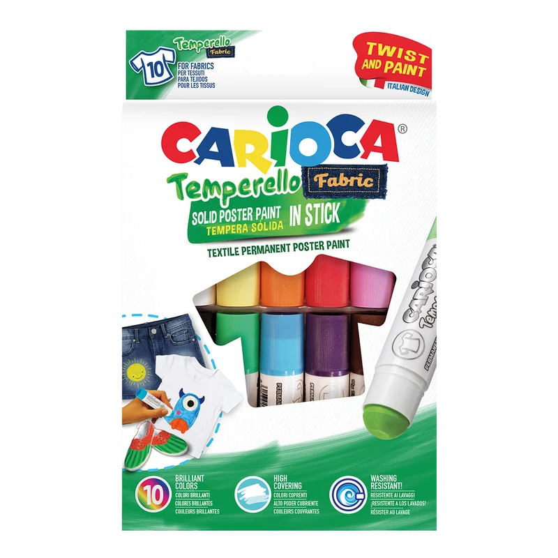 Carioca temperové farby na textil v tyčinke – sada 10 ks