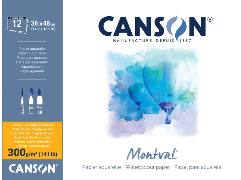 Aquarellblock CANSON Montval 300 g/m² – 36 x 48 cm, 12 Blatt