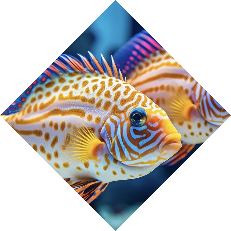 Poster Zwei bunte Fische im klaren Wasser Raute