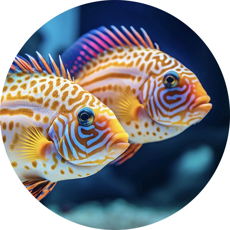 Aluminiumbild gebürstet Zwei bunte Fische im klaren Wasser Kreis