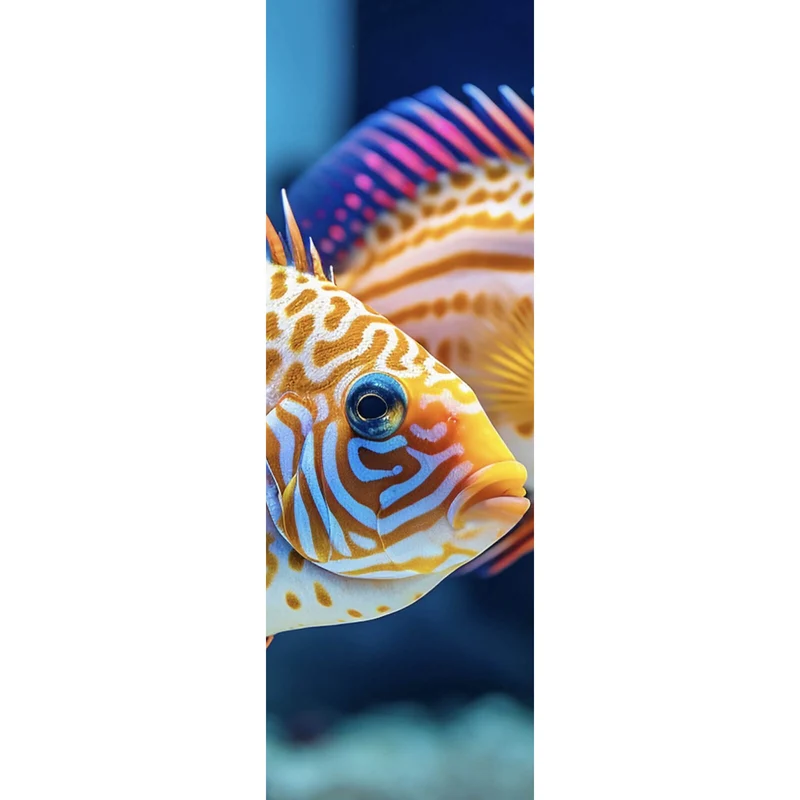 Poster Zwei bunte Fische im klaren Wasser Panorama Hoch