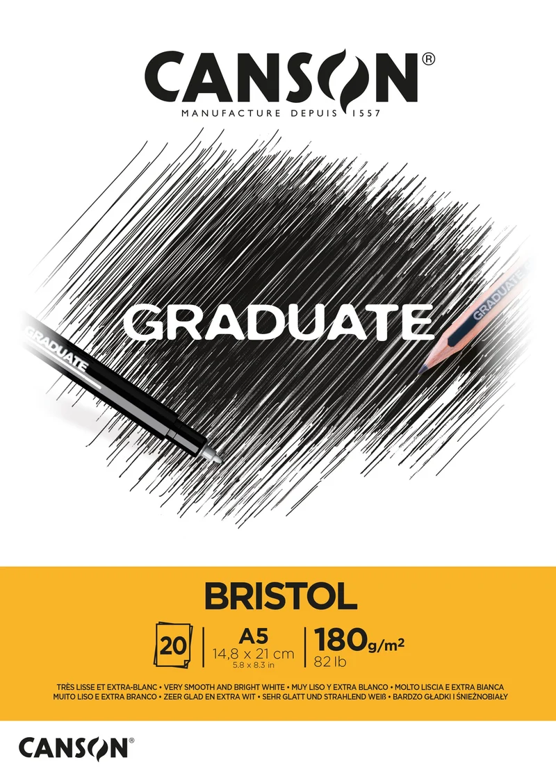 Canson Graduate Bristol kresliaci blok 180 g/m² - 20 listov, A5 lepený