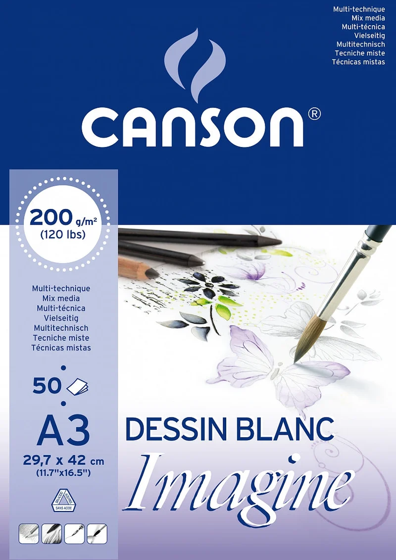 Μπλοκ σχεδίου Canson Imagine Mixed Media 200 g/m² A3 - 50 φύλλα