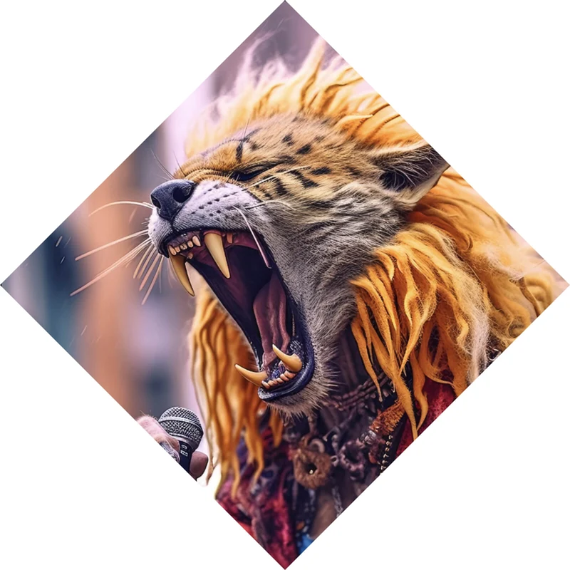 Aluminiumbild gebürstet Rockiger Leopard der singt Raute
