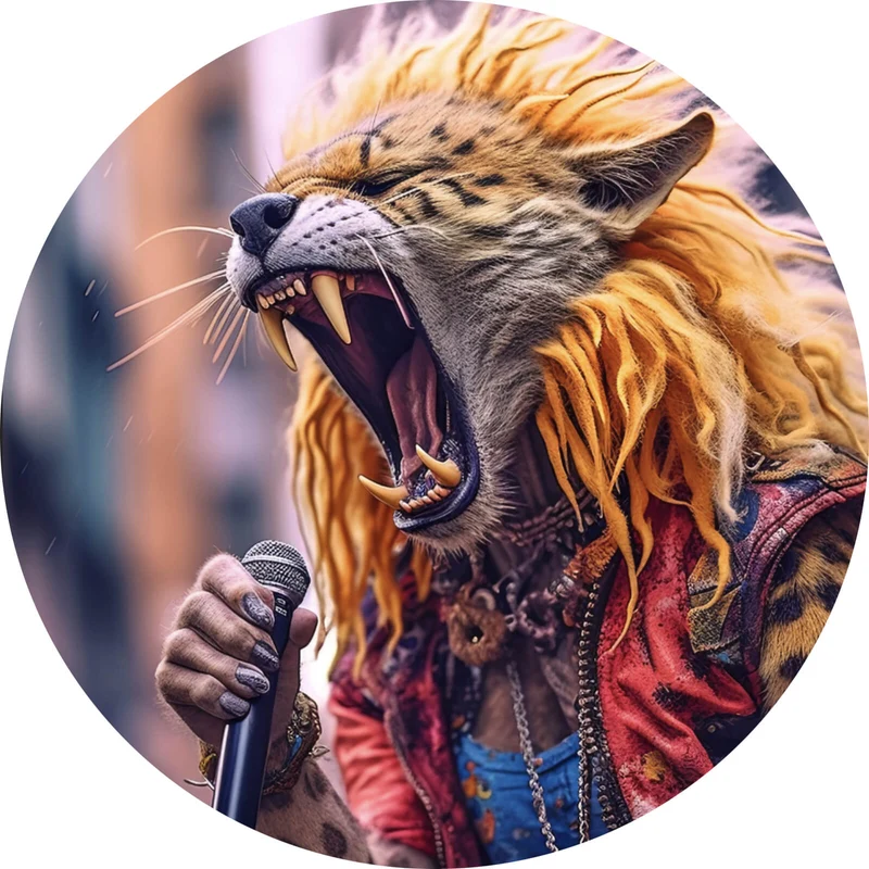 Aluminiumbild gebürstet Rockiger Leopard der singt Kreis