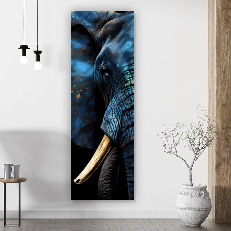 Poster Abstraktes farbenfrohes Elefantenportrait Panorama Hoch