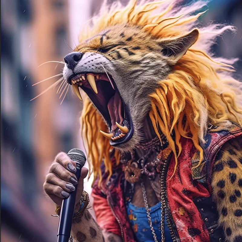Aluminiumbild gebürstet Rockiger Leopard der singt Quadrat