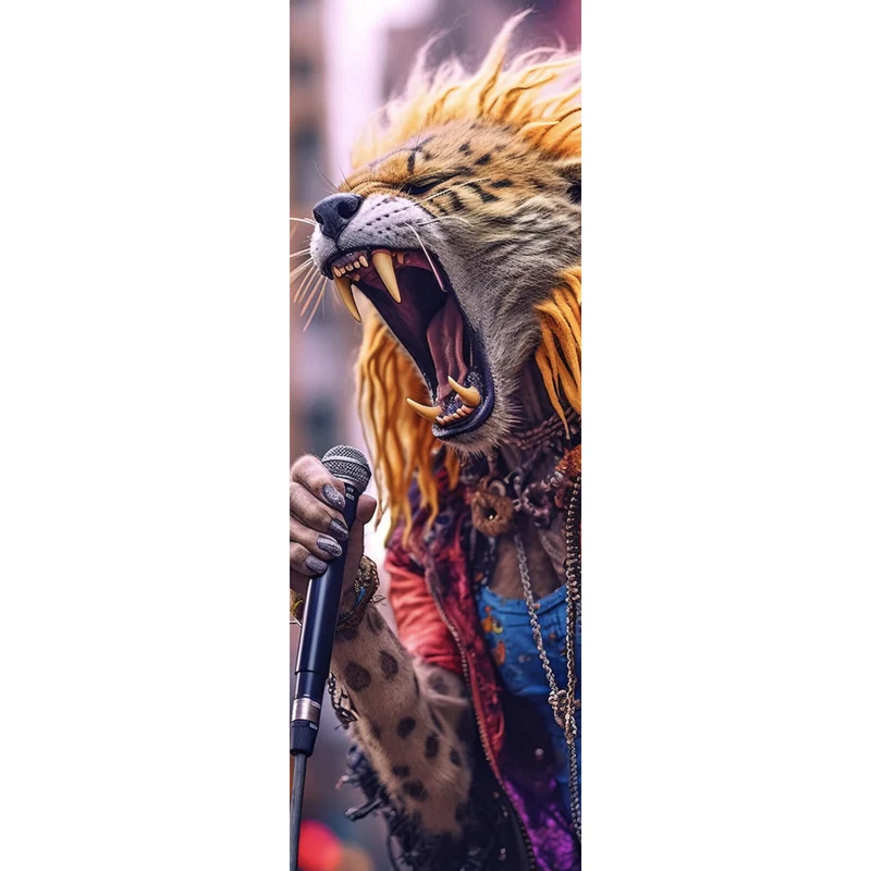 Leinwandbild Rockiger Leopard der singt Panorama Hoch