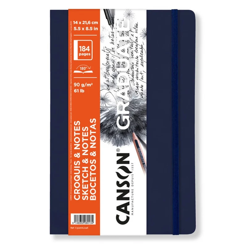 Skicár Canson Graduate Art Book 90 g/m² – 184 listova, 14 x 21,6 cm, tamnoplavi meki uvez