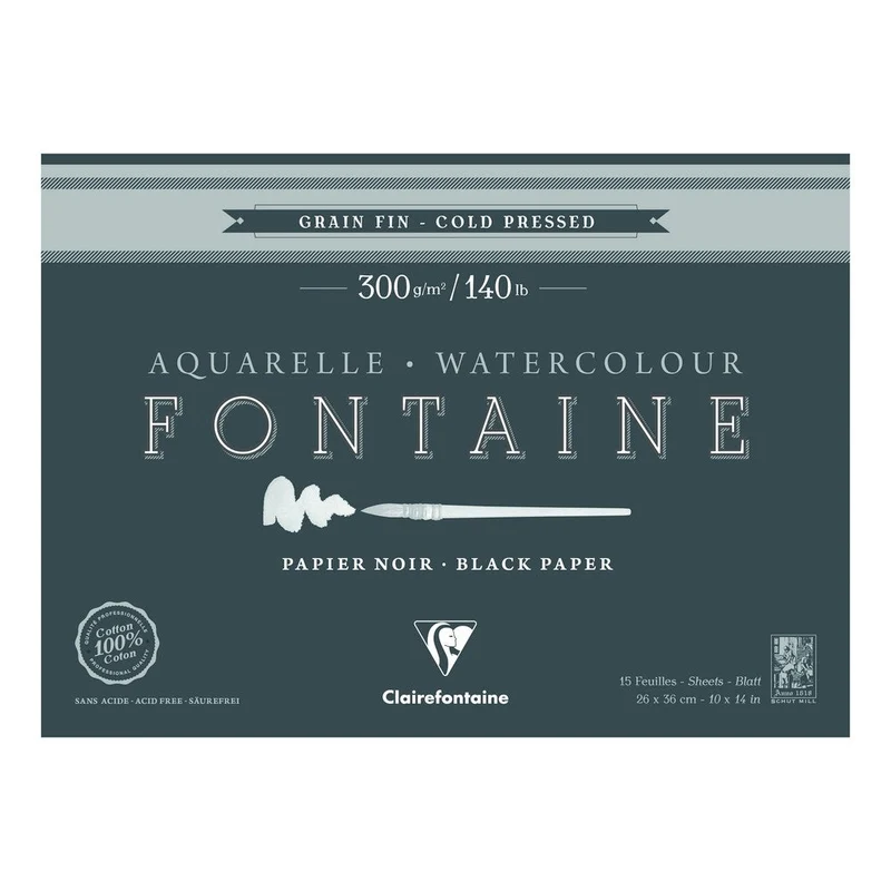 Blocco per acquerello nero CLAIREFONTAINE Fontaine 300 g/m²