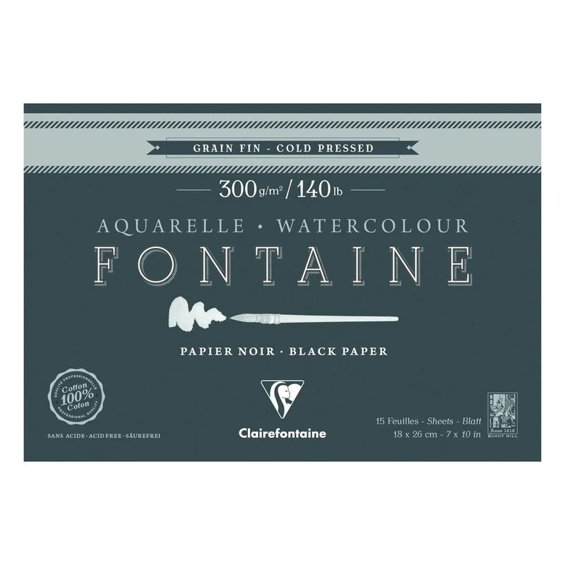 CLAIREFONTAINE Fontaine schwarzer Aquarellblock 300 g/m²
