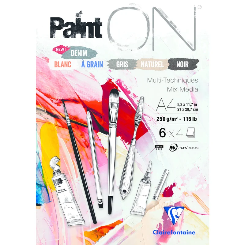Μπλοκ ζωγραφικής CLAIREFONTAINE Paint'On Mix Media No. 6 250 g/m2 24 φύλλα - διάφορα χρώματα
