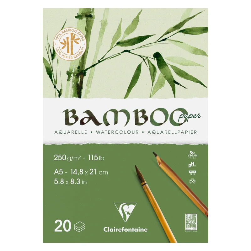 Μπλοκ ακουαρέλας CLAIREFONTAINE Bamboo CP 250 g/m² – 20 φύλλα