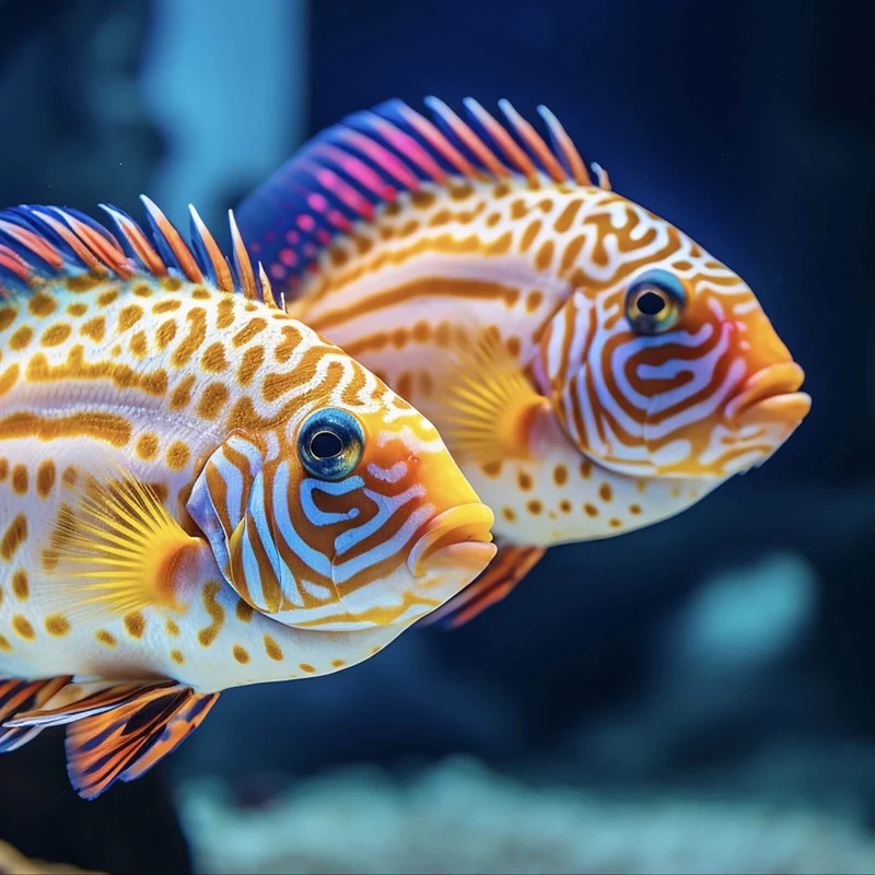 Leinwandbild Zwei bunte Fische im klaren Wasser Quadrat