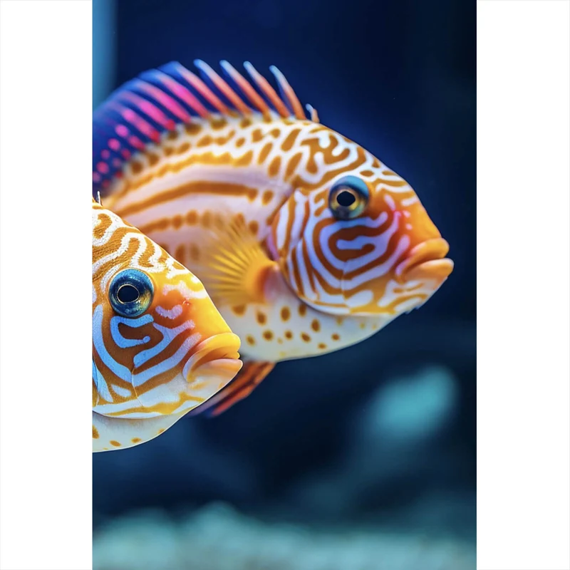 Poster Zwei bunte Fische im klaren Wasser Hochformat