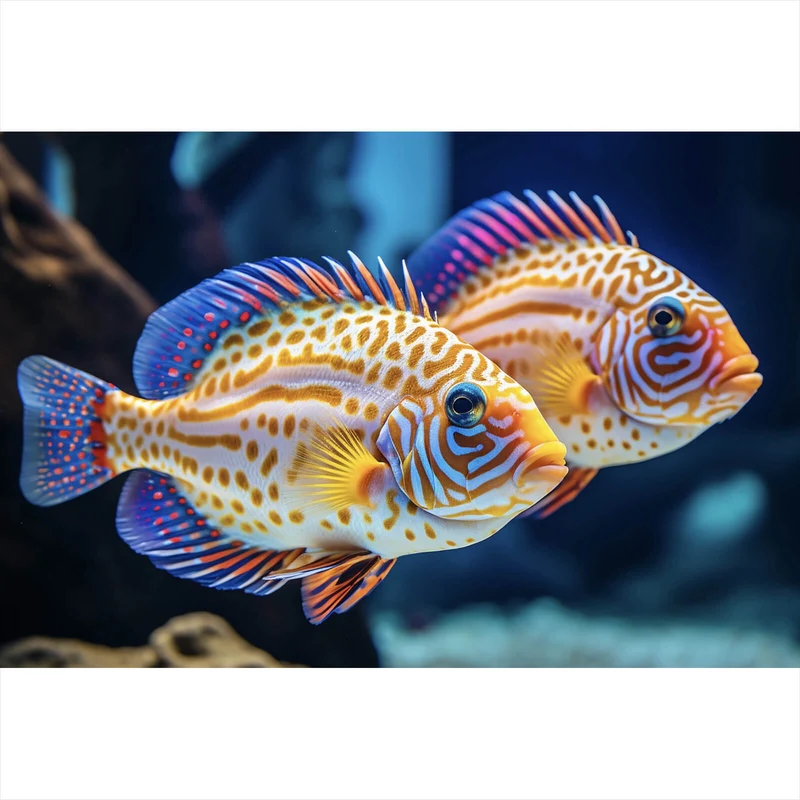 Acrylglasbild Zwei bunte Fische im klaren Wasser Querformat