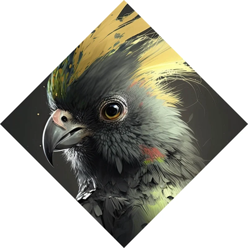 Acrylglasbild Eleganter Vogel mit gelbem Kamm auf dunklem Hintergrund Raute