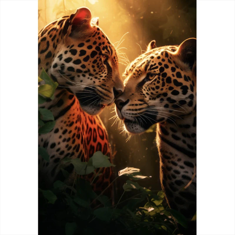 Leinwandbild Romantisches Leoparden Paar Hochformat
