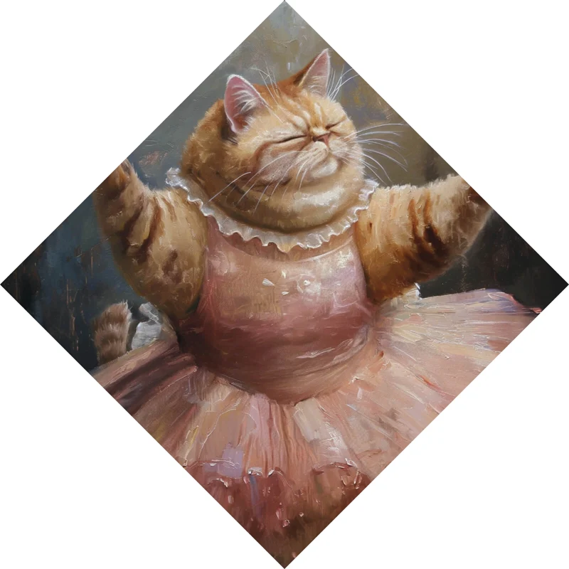 Leinwandbild Katze tanzt Ballet abstraktes Gemälde Raute