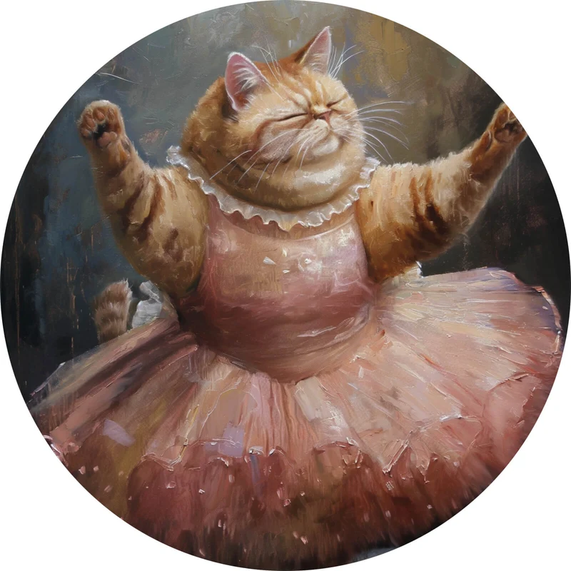 Aluminiumbild gebürstet Katze tanzt Ballet abstraktes Gemälde Kreis