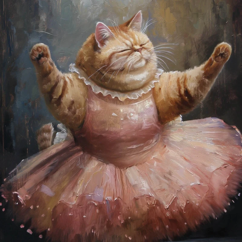 Aluminiumbild gebürstet Katze tanzt Ballet abstraktes Gemälde Quadrat