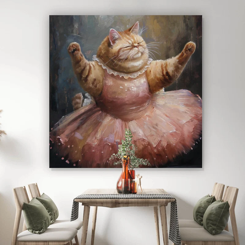 Aluminiumbild Katze tanzt Ballet abstraktes Gemälde Quadrat