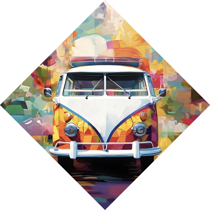 Leinwandbild Retro Bus Abstrakt Raute