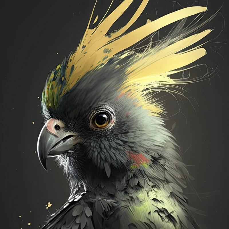 Leinwandbild Eleganter Vogel mit gelbem Kamm auf dunklem Hintergrund Quadrat