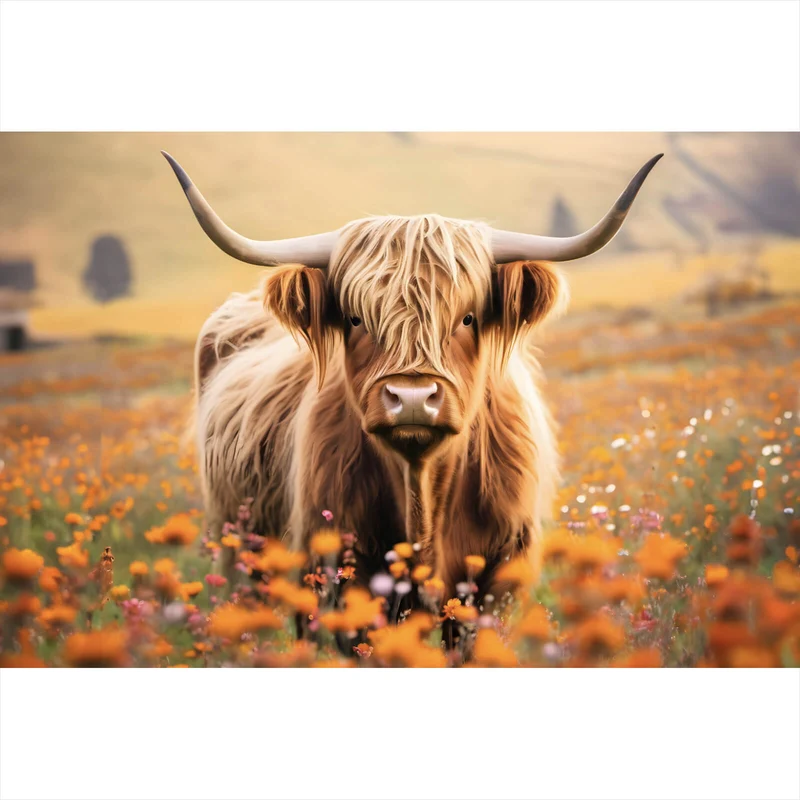 Aluminiumbild Highland Rind auf der Weide Querformat