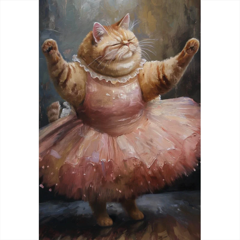 Poster Katze tanzt Ballet abstraktes Gemälde Hochformat