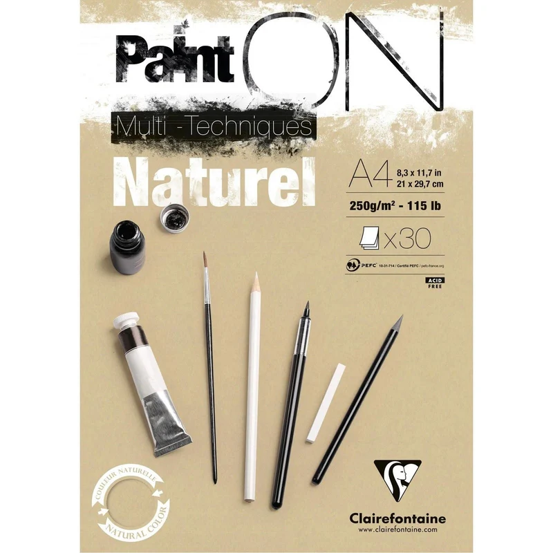 CLAIREFONTAINE Paint'On Mixed-Media-Block Natur 250 g/m² – 30 Blatt