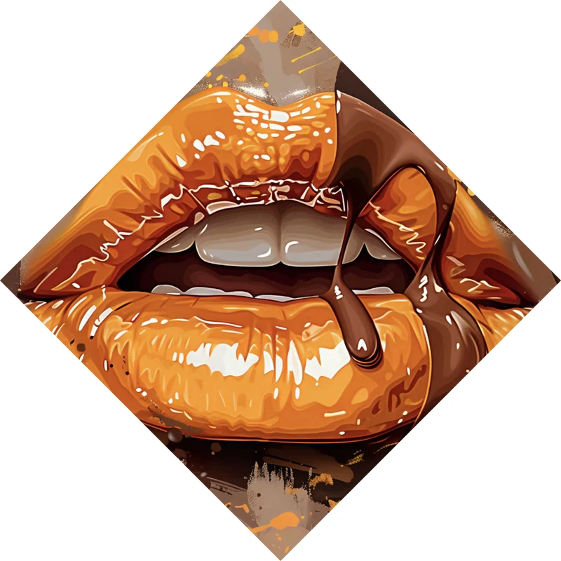 Acrylglasbild Sinnliche Lippen mit Schokolade Raute