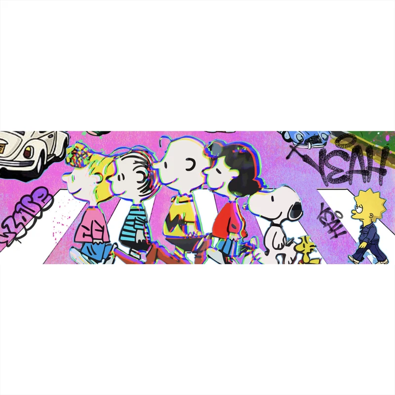 Spannrahmenbild Bunte Zeichentrickfiguren vor Graffitiwand Panorama