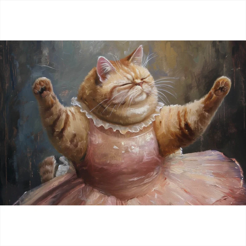 Poster Katze tanzt Ballet abstraktes Gemälde Querformat