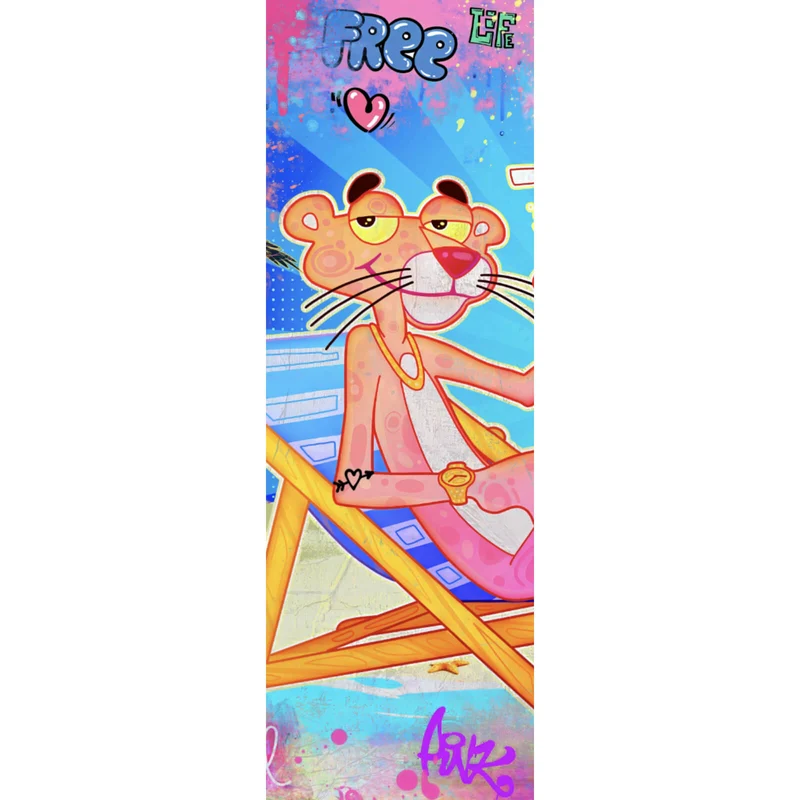 Spannrahmenbild Panther am Strand Pink Pop Art Panorama Hoch