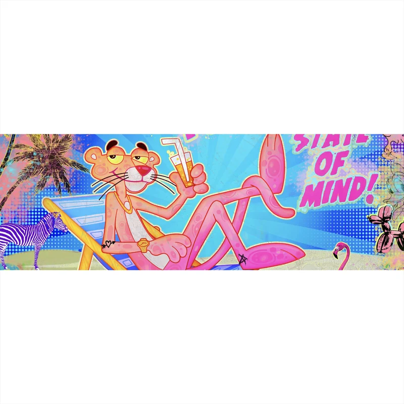 Aluminiumbild Panther am Strand Pink Pop Art Panorama