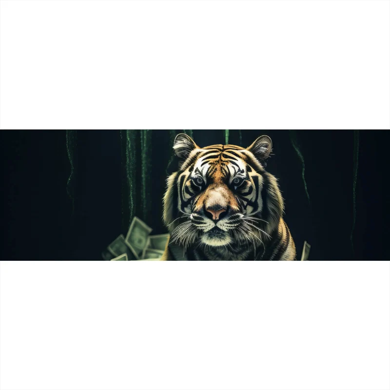 Leinwandbild Tiger thront auf Geldscheinen Panorama