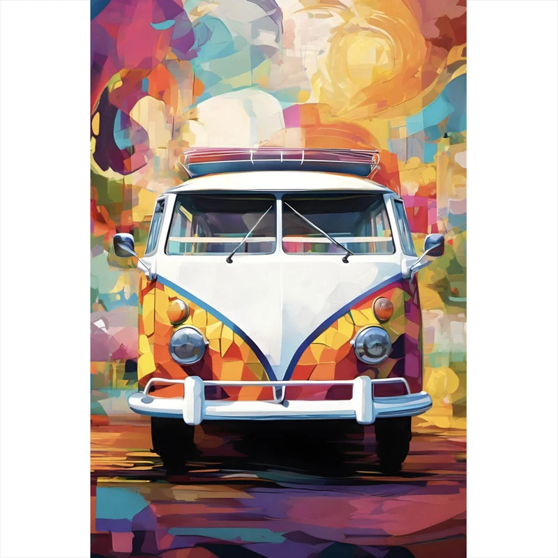 Leinwandbild Retro Bus Abstrakt Hochformat